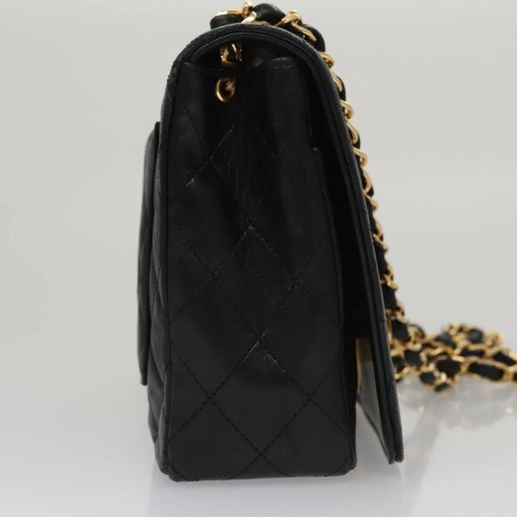 CHANEL Matelasse Chain Shoulder Bag Lamb Skin Black Gold CC Auth PP076 - Picture 5 of 16